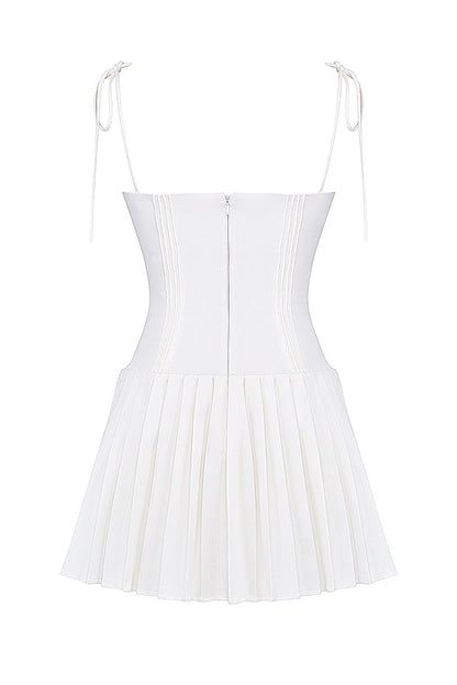 white pleated mini dress