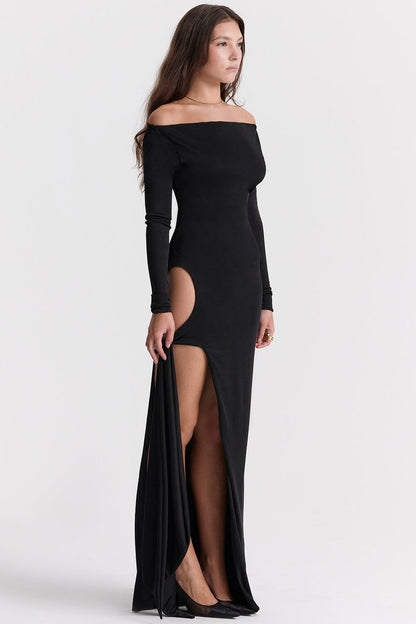 black cutout maxi dress