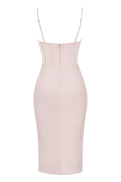 crystal satin corset midi dress