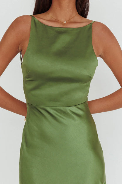 Helsi Low Back Lace Insert Maxi Dress Forest Green