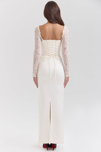 vintage ivory satin maxi dress