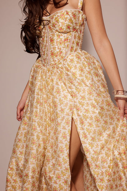 royal rose print corset midi sundress