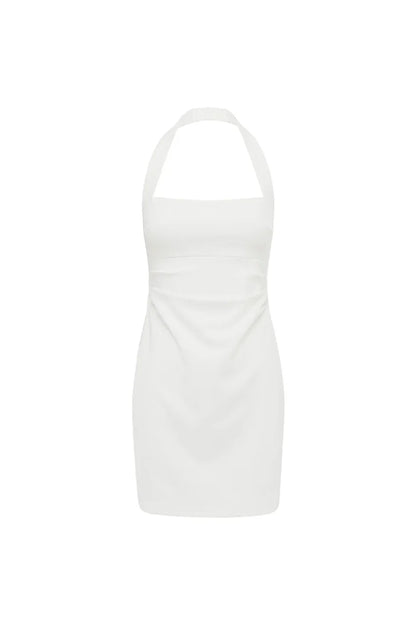 FRANCA HALTER MINI DRESS - WHITE