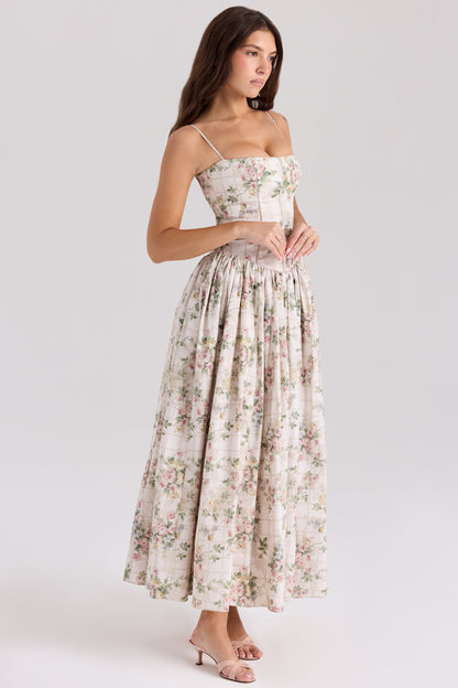 cream floral print cotton midi sundress