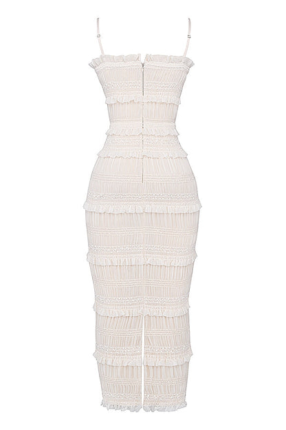 ivory sequin pleat maxi dress