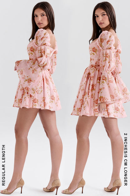 english vintage rose print puff sleeve mini dress