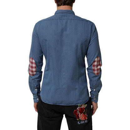 AGLINI Blue Cotton Slim Fit Collared Long Sleeve Casual Shirt