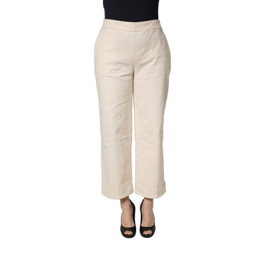 Alpha Studio Beige High Waist Straight Capri Cropped Trouser Pants