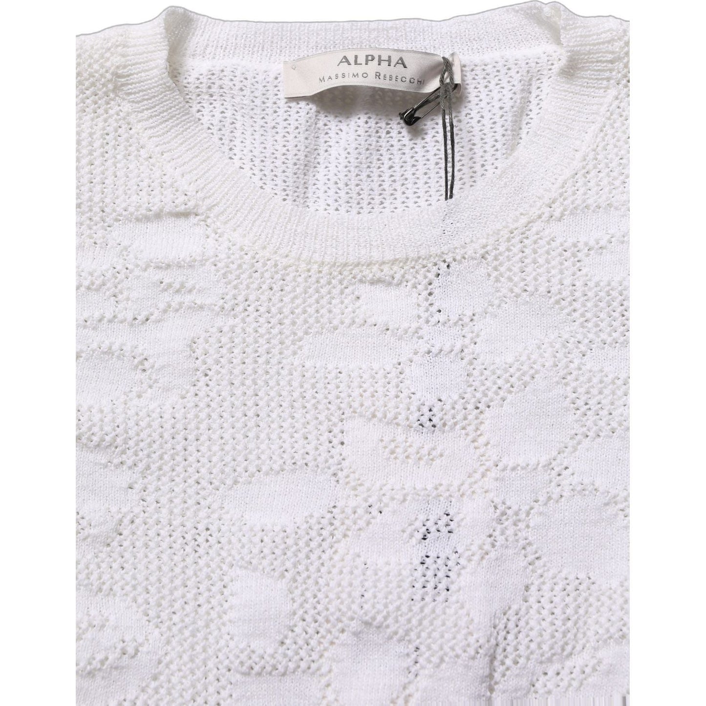 Alpha Studio White Floral Lace Knit Fabric Short Sleeves Blouse Top