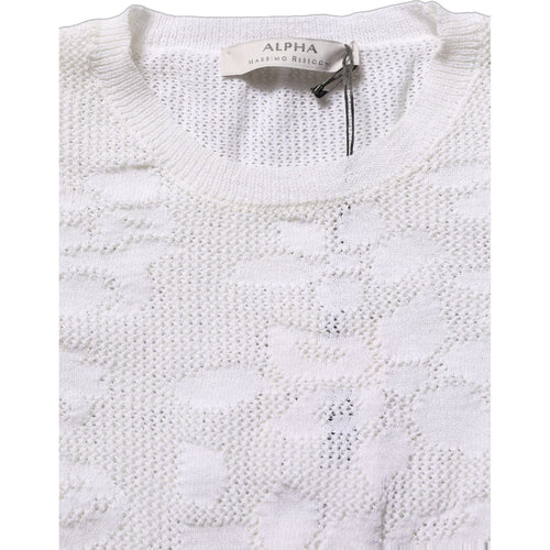 Alpha Studio White Floral Lace Knit Fabric Short Sleeves Blouse Top