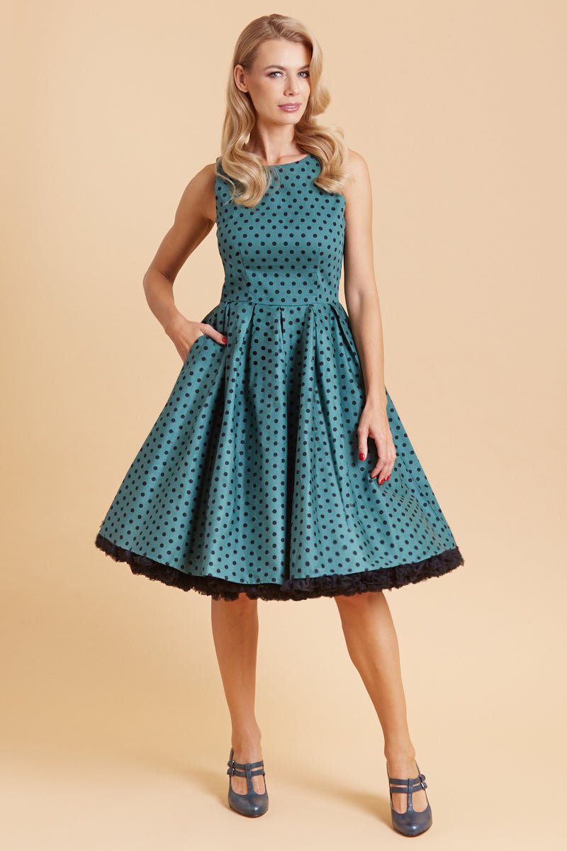 Annie Retro Polka Dot Dress in Green and Black