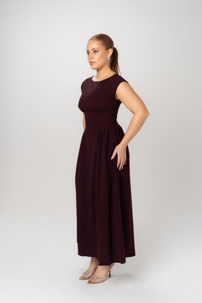 Aurelia Cap Sleeve Maxi Dress in Wine