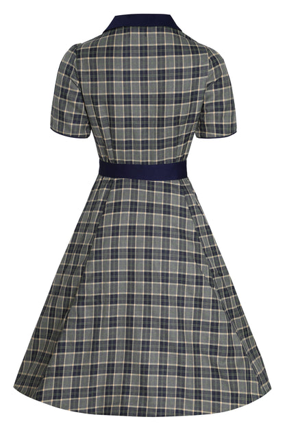 Penelope Navy & Grey Tartan Shirt Dress