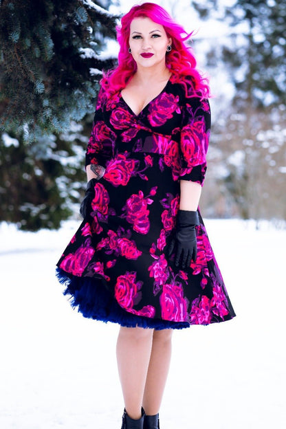 Katherine Black Pink Floral Swing Dress