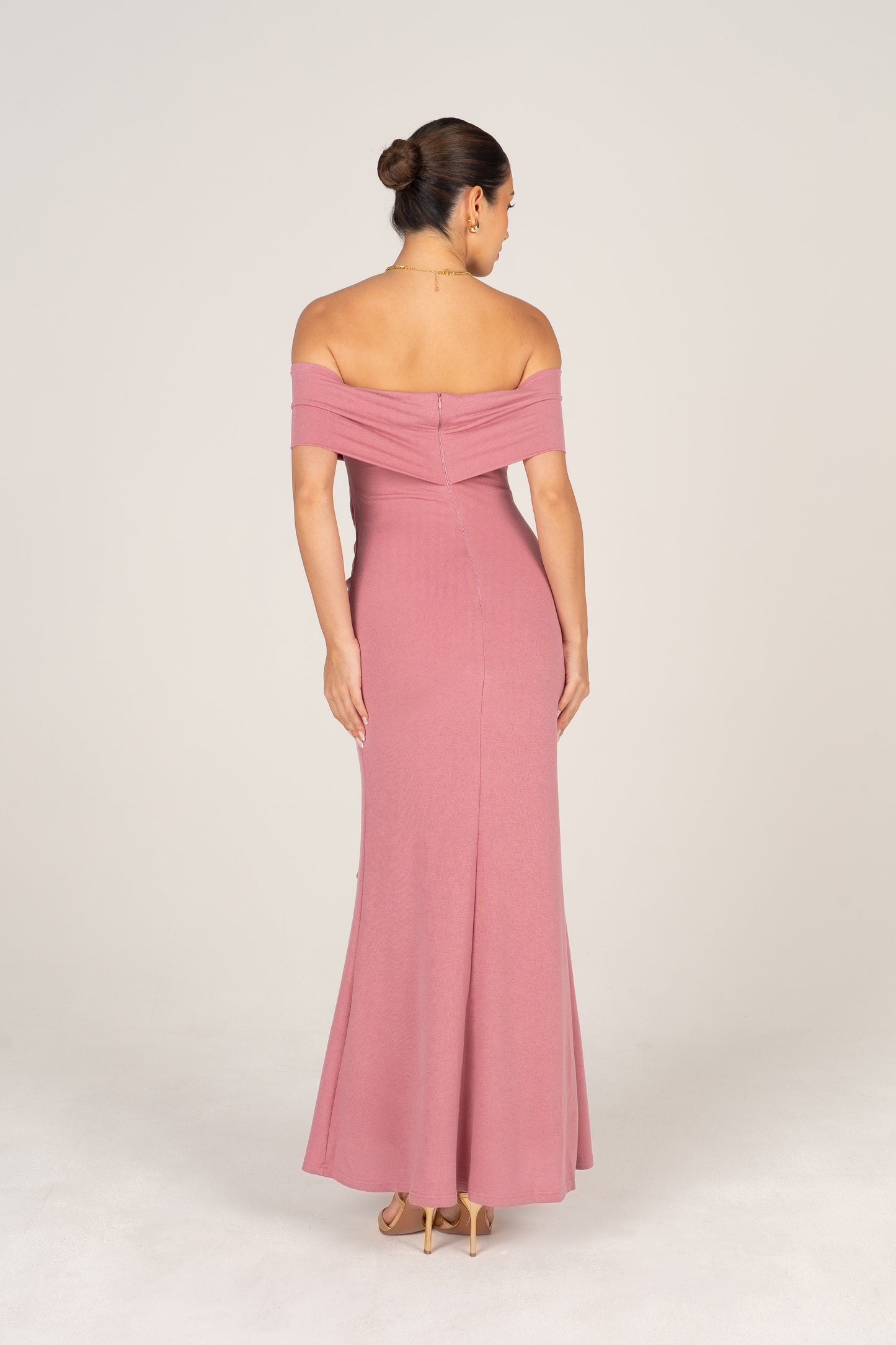 Bronwyn Off-Shoulder Dusty Pink Maxi Dress