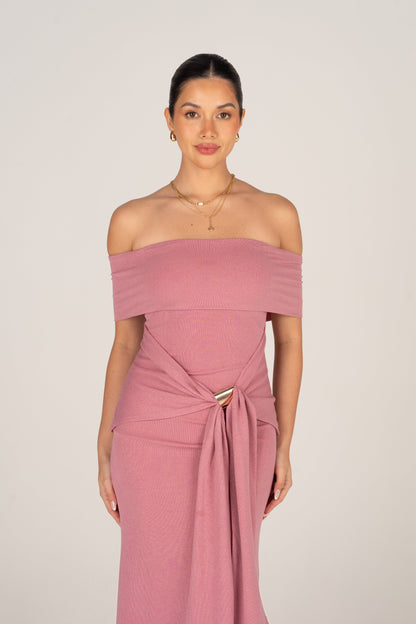 Bronwyn Off-Shoulder Dusty Pink Maxi Dress