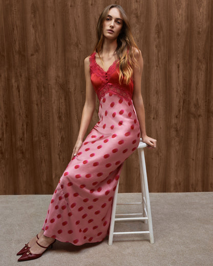 Allie Dress in Pink and Red Large Polka Dot