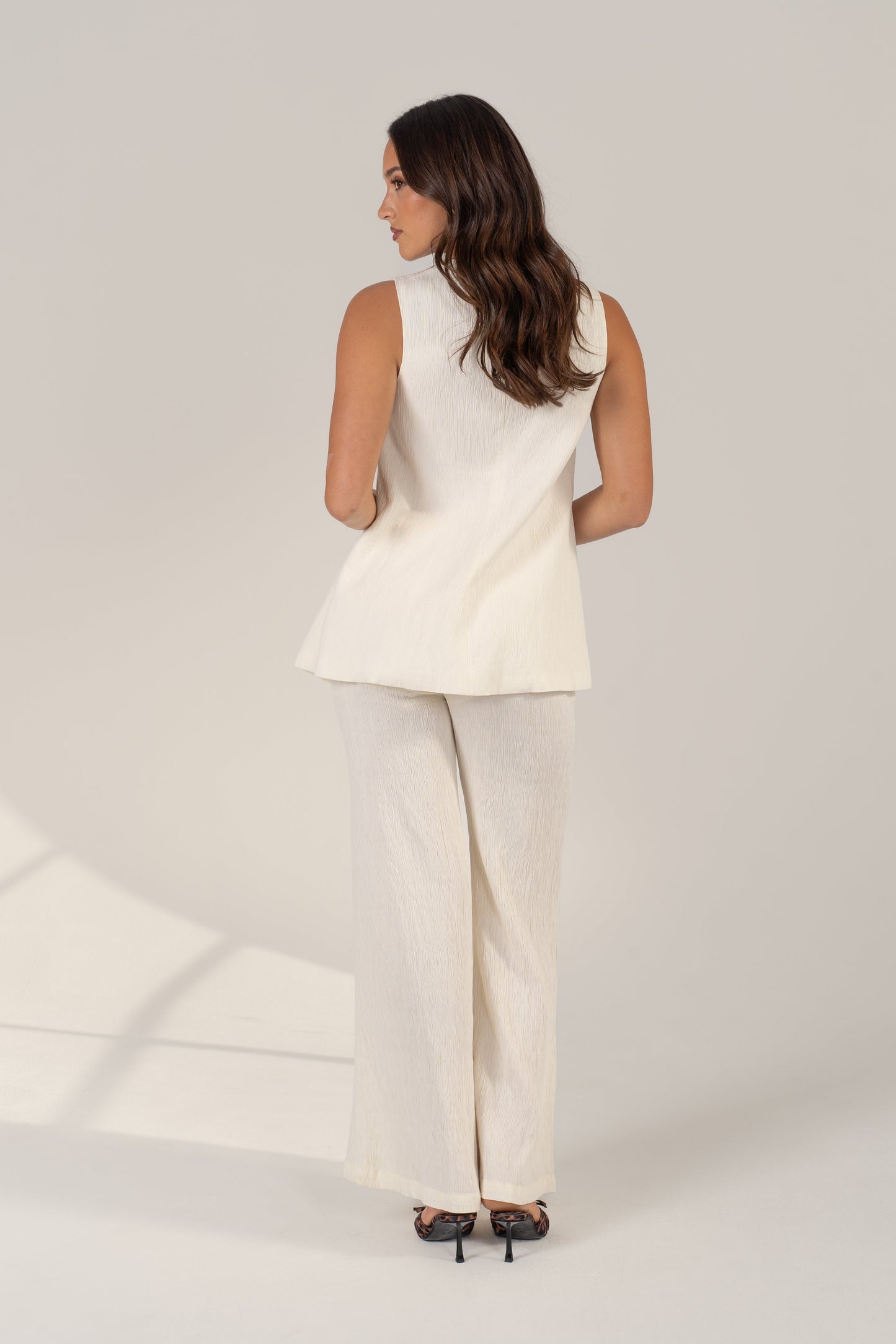 Carina Set - Matching White Vest Top & Wide-Leg Pants