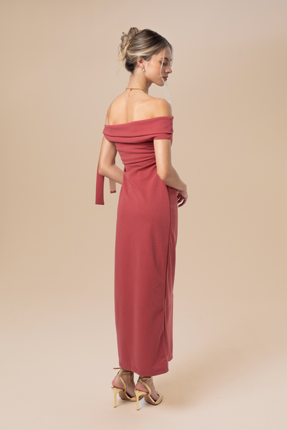 Cynthia Off-Shoulder Red Midi Dress