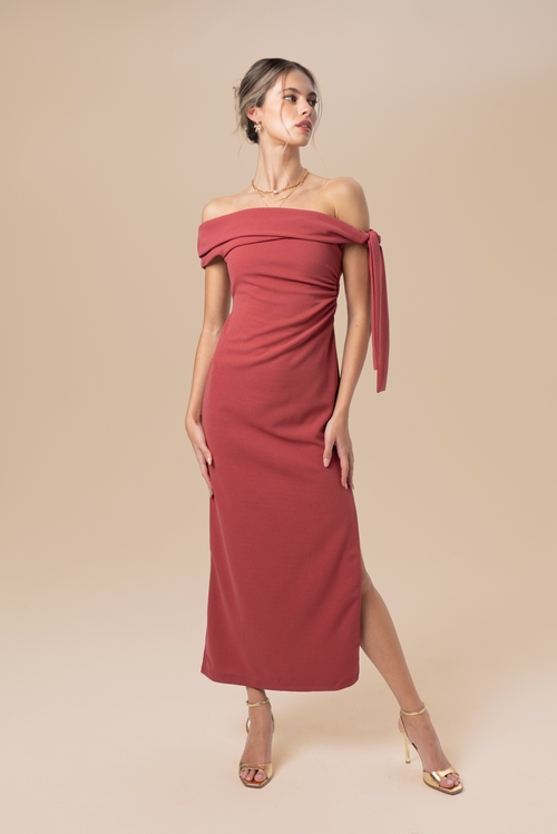 Cynthia Off-Shoulder Red Midi Dress