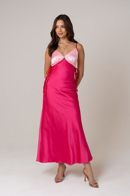 Arya Satin Slip Maxi Dress with Ties