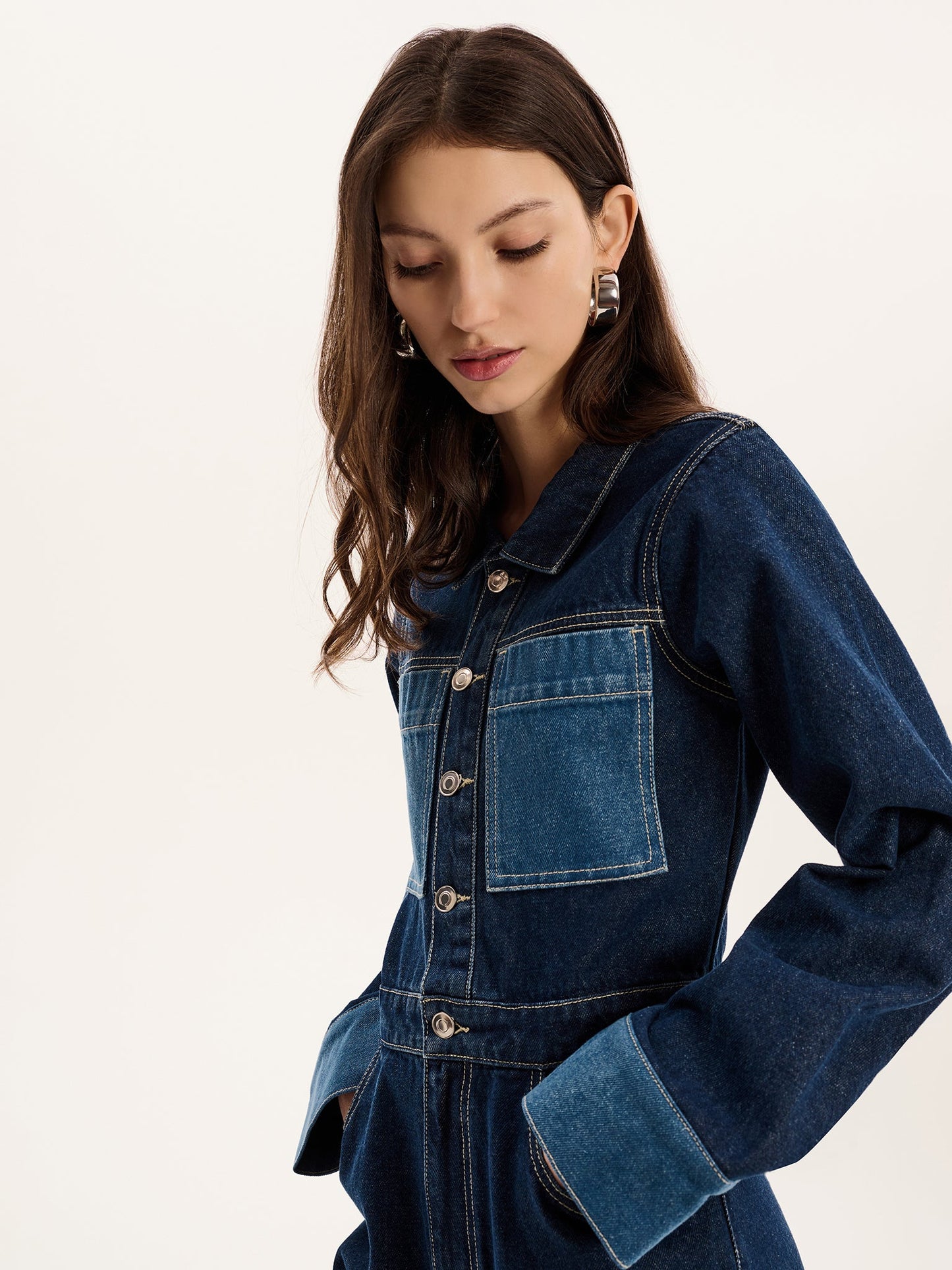 Diya Contrast Denim Jumpsuit in Midwash
