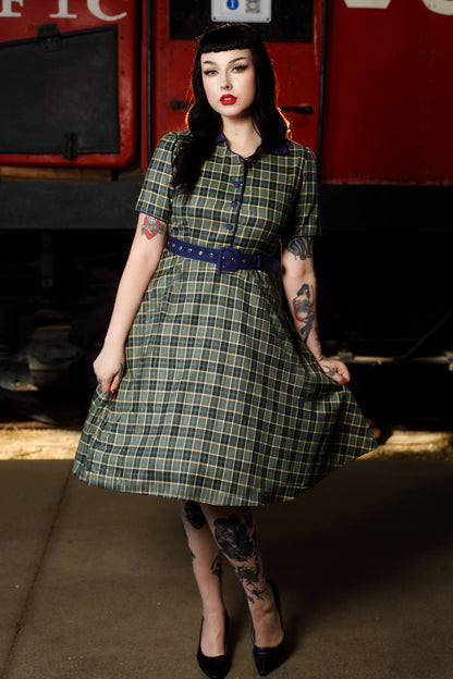Penelope Navy & Grey Tartan Shirt Dress
