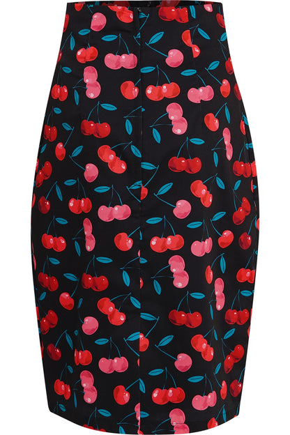Falda Black & Red Cherry Pencil Skirt