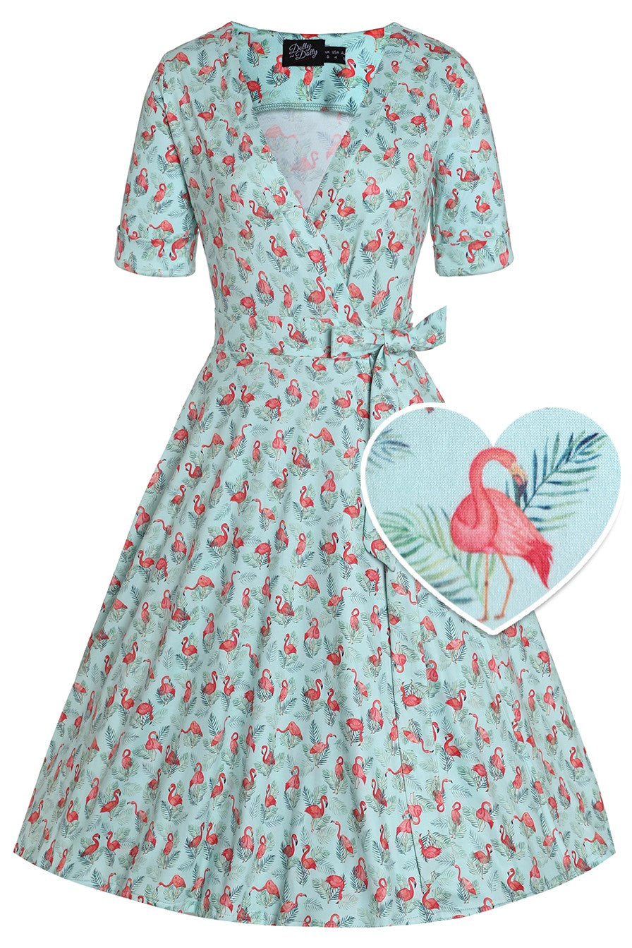 Matilda Flamingo Baby Blue Wrap Dress