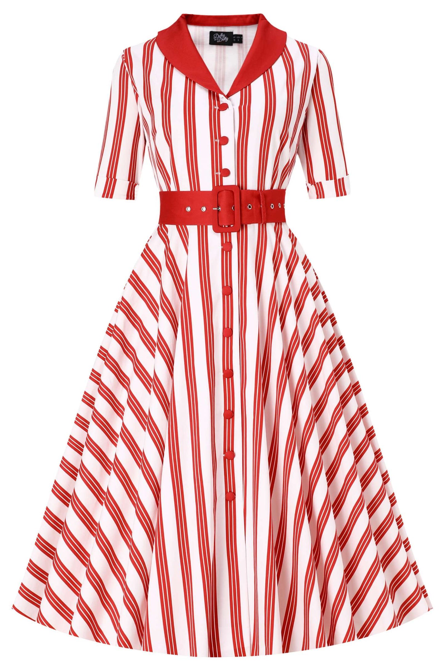 Mollie Red Striped Full Circle Shirt Dress