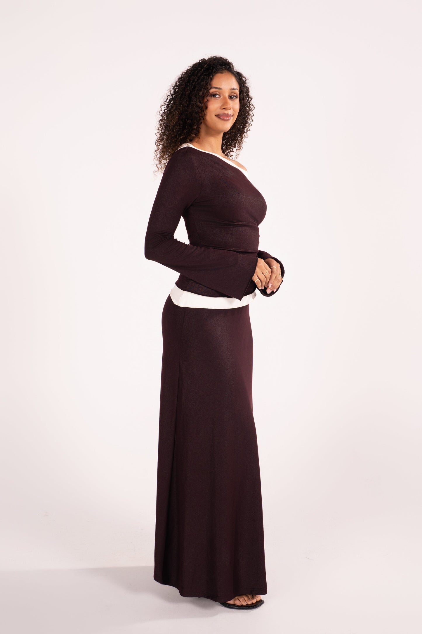 Jacinta Two-Tone Drop Shoulder Long Sleeve Top & Maxi Skirt Set