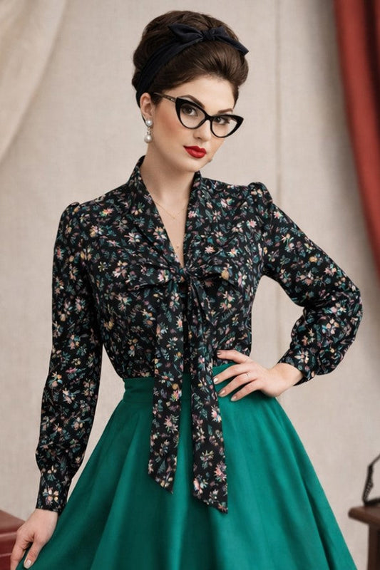 Margaret Black Ditsy Floral Blouse