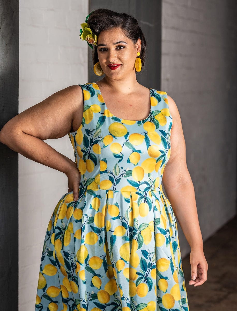 Amanda Light Blue Lemon Swing Dress