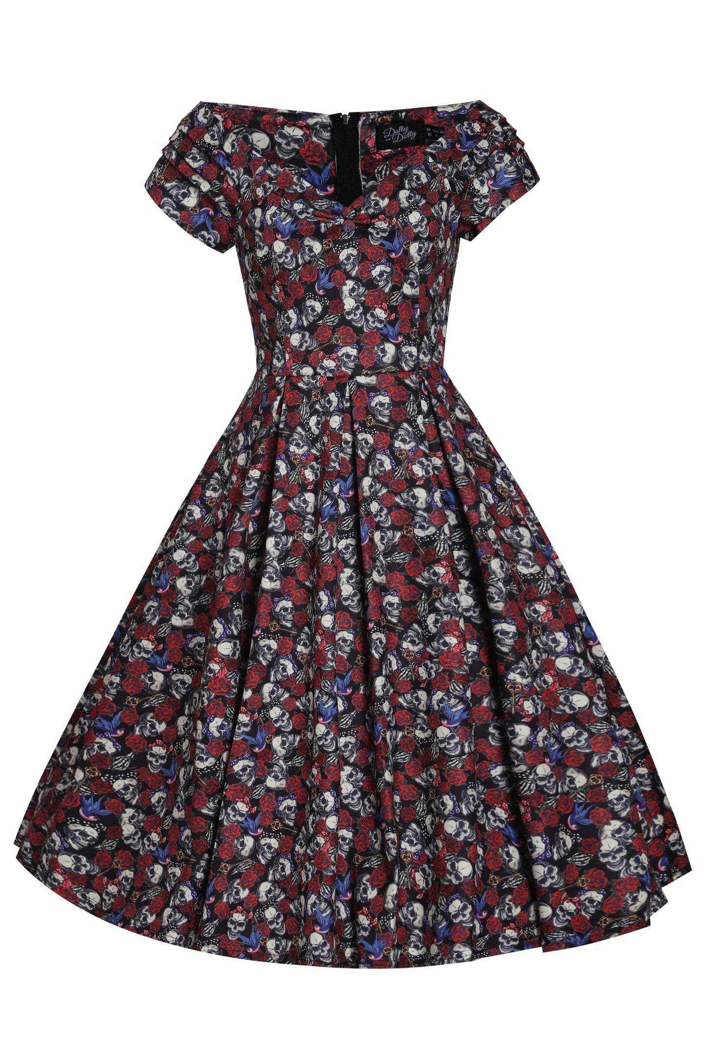 Lily Off Shoulder 50s Rockabilly Skull Dress