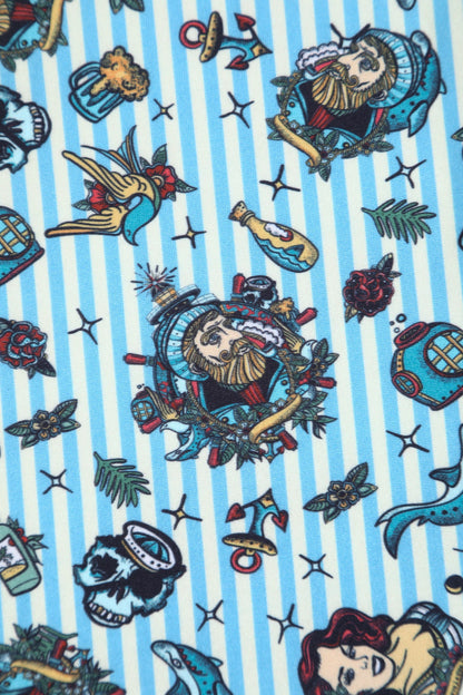 Janice Sleeved Tea Dress in Blue Striped Nautical Print