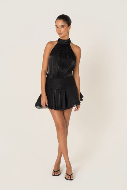 Reese Open Back Black Halter Mini Dress