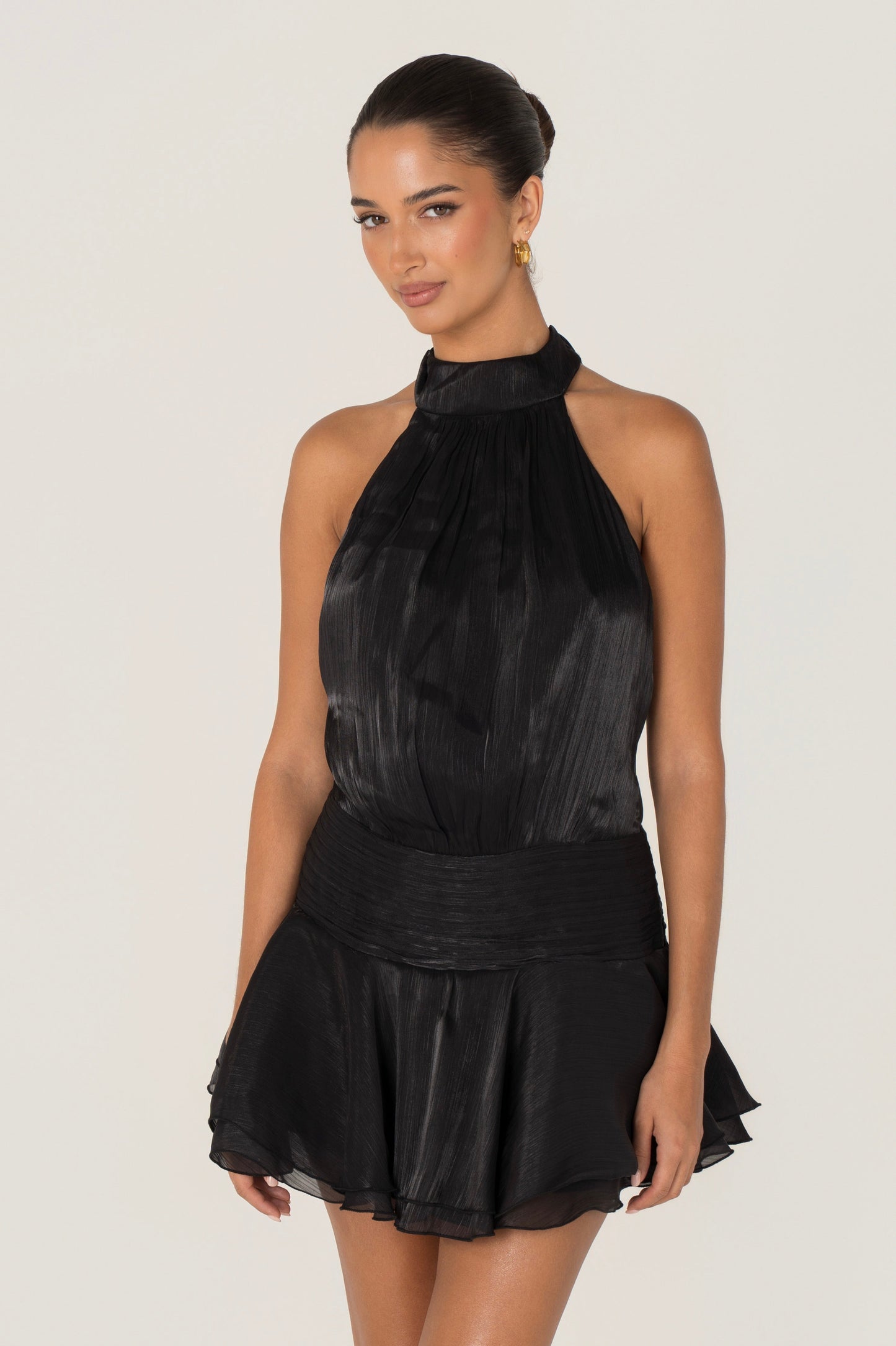Reese Open Back Black Halter Mini Dress