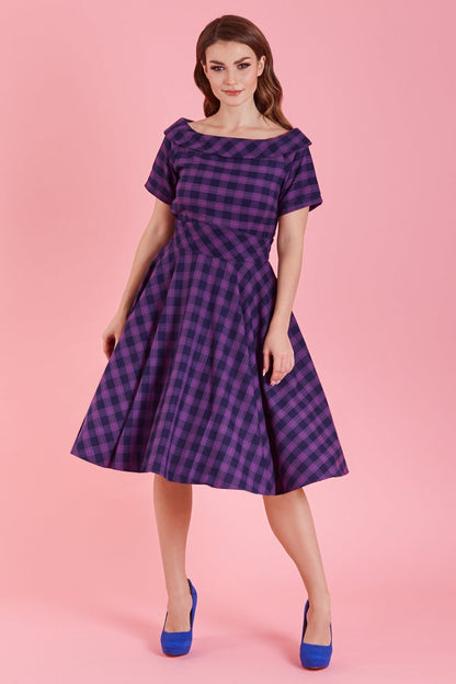 Darlene Retro Purple Tartan Circle Dress