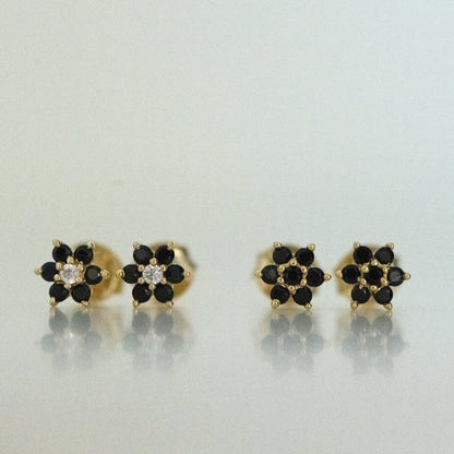 Black Flower Stud w/ CZ Center Stone