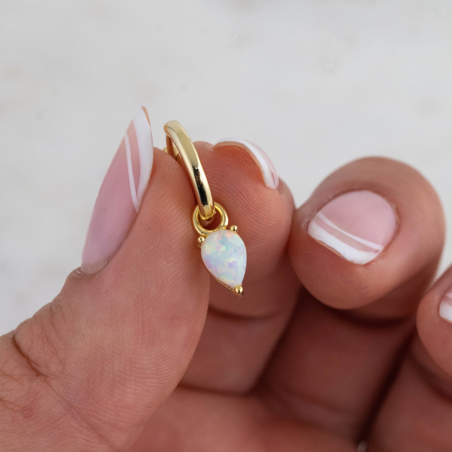 Opal Tear Drop Charm Huggies