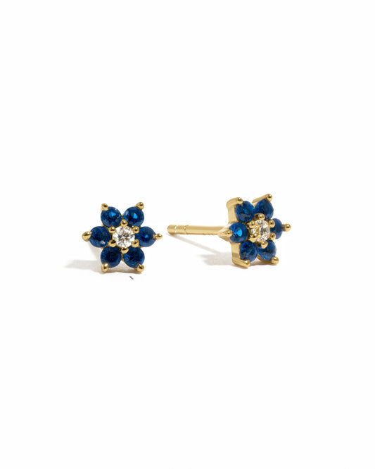 Sapphire Flower Stud W/ CZ Center Stone