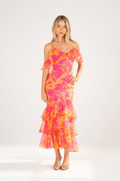 Selina Pink Off-Shoulder Ruffle Cocktail Dress