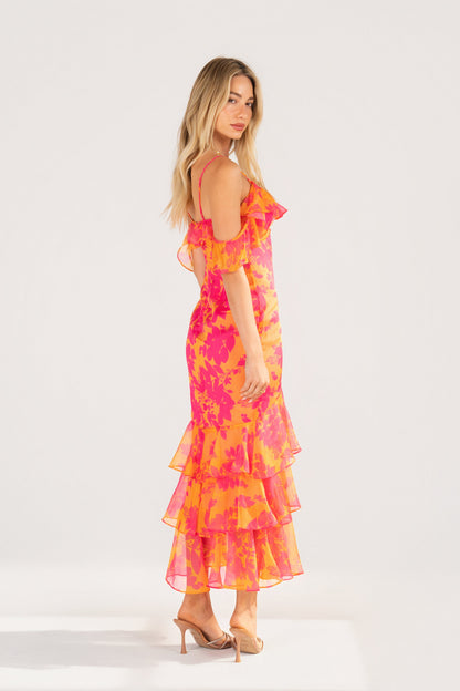 Selina Pink Off-Shoulder Ruffle Cocktail Dress