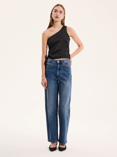 Sweeny One Shoulder Top in Black
