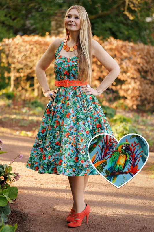 Daisy Tropical Parrot Halter Dress