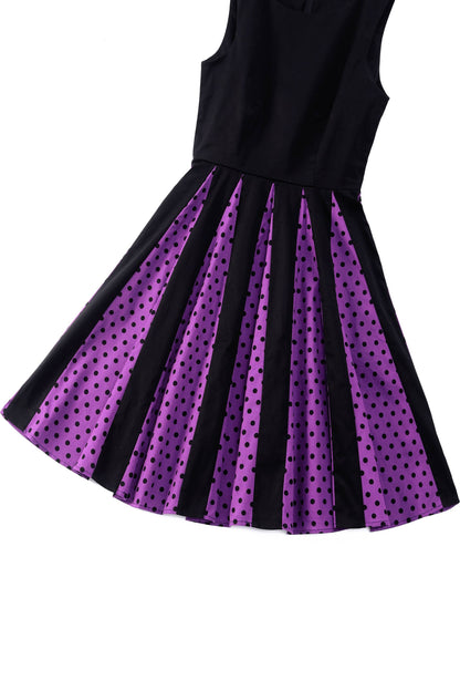 Judith Pleated Black/Purple Dress With Polka Dots