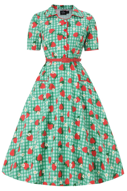 Mabel Strawberry Gingham Midi Shirt Dress