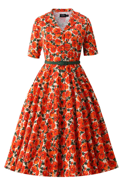 Mollie Orange Poppy Full Circle Shirt Dress