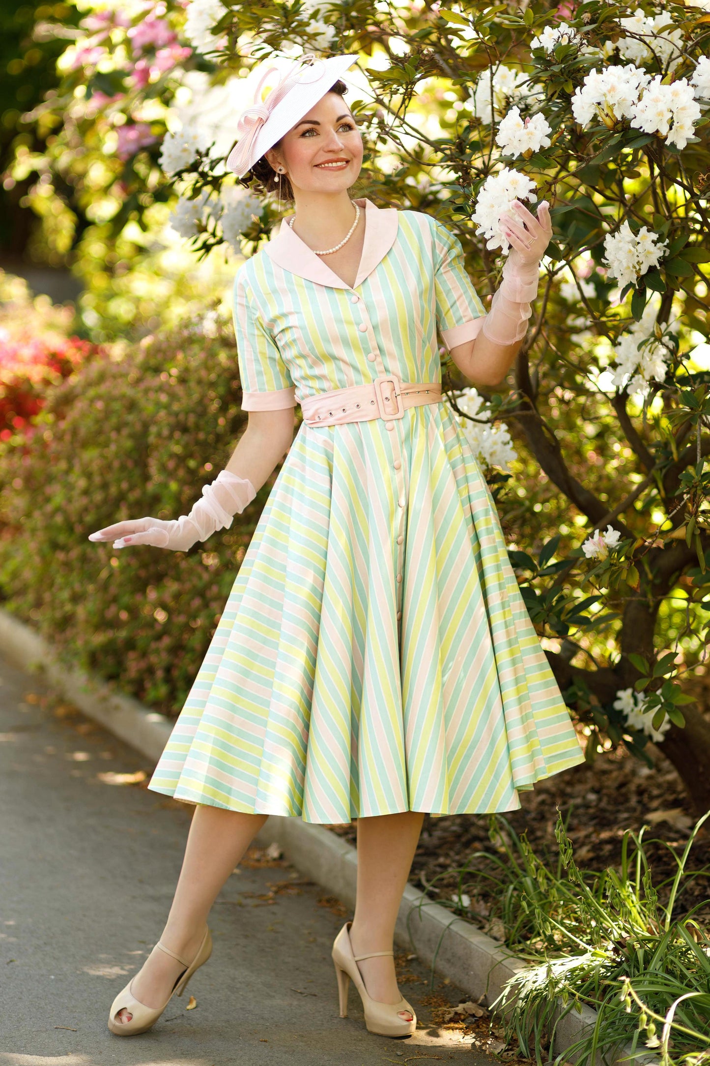 Mollie Pink Striped Full Circle Shirt Dress