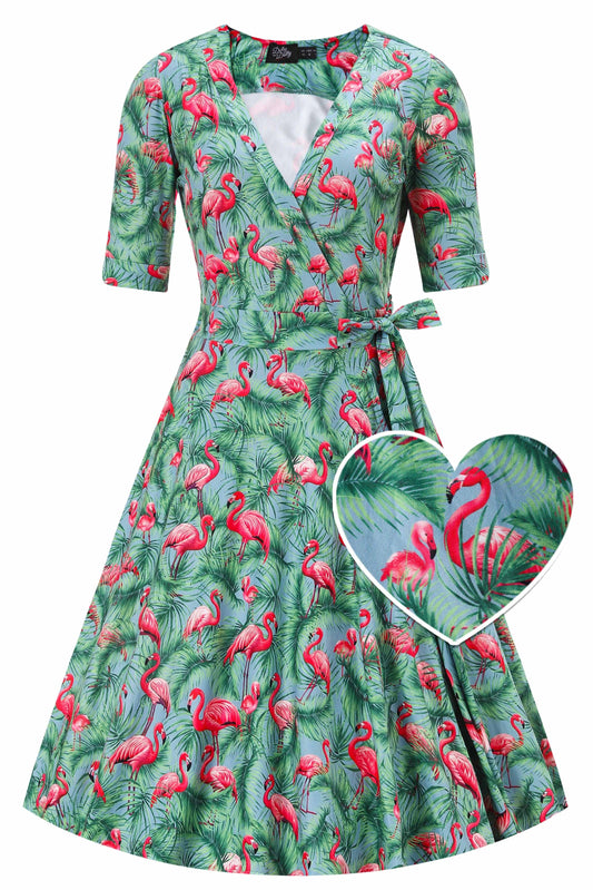 Matilda Flamingo Wrap Dress in Blue